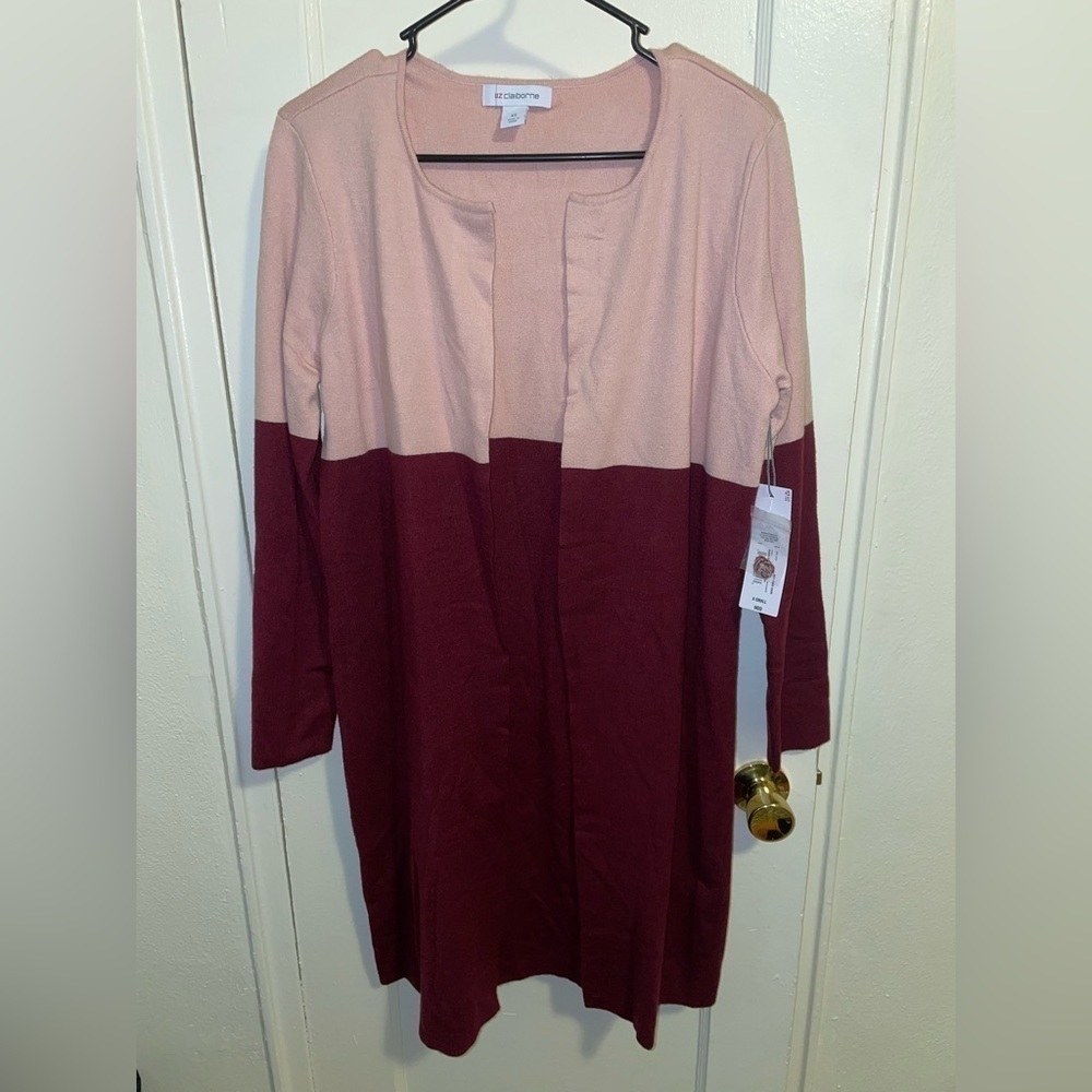 LIZ CLAIBORNE Color Block Long Line Cardigan Sweater